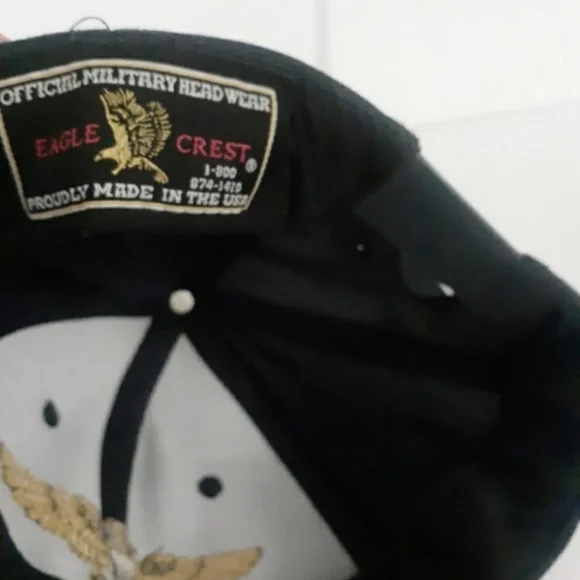 Vtg Eagle crest Aviator Hat dark blue Gold Mens  snapback cap - Picture 2 of 5